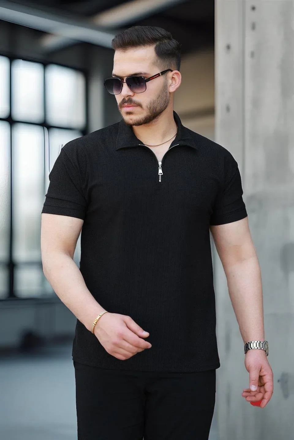 t‑shirt homme polo demi‑zip extensible - Justyol