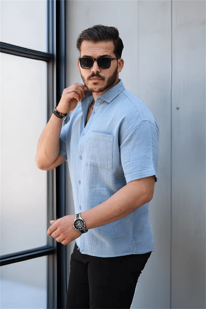 Chemise homme oversize en mousseline coton avec poche