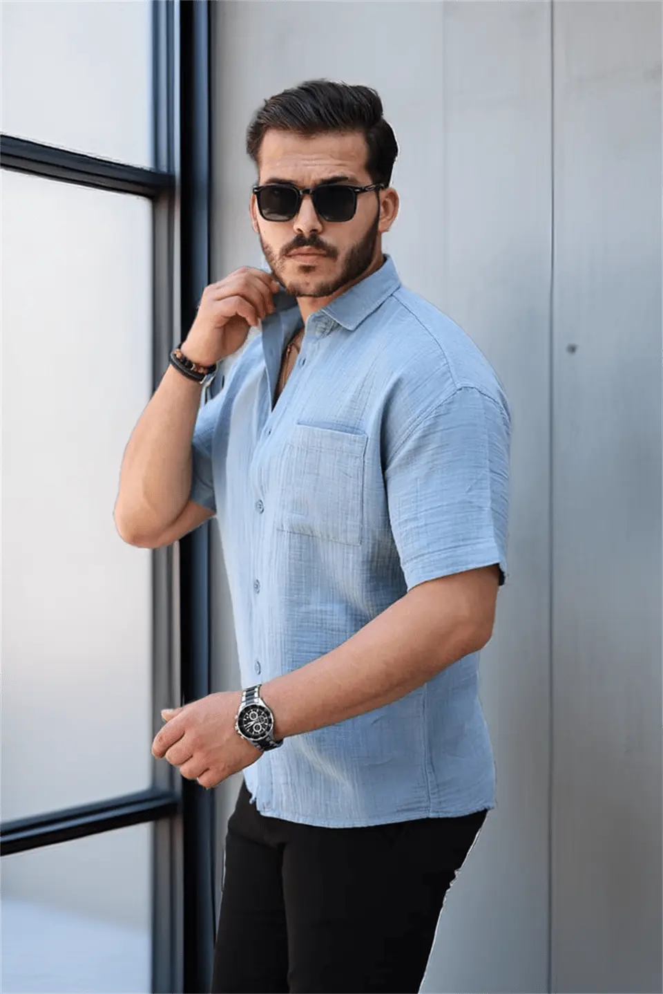 Chemise homme oversize en mousseline coton avec poche
