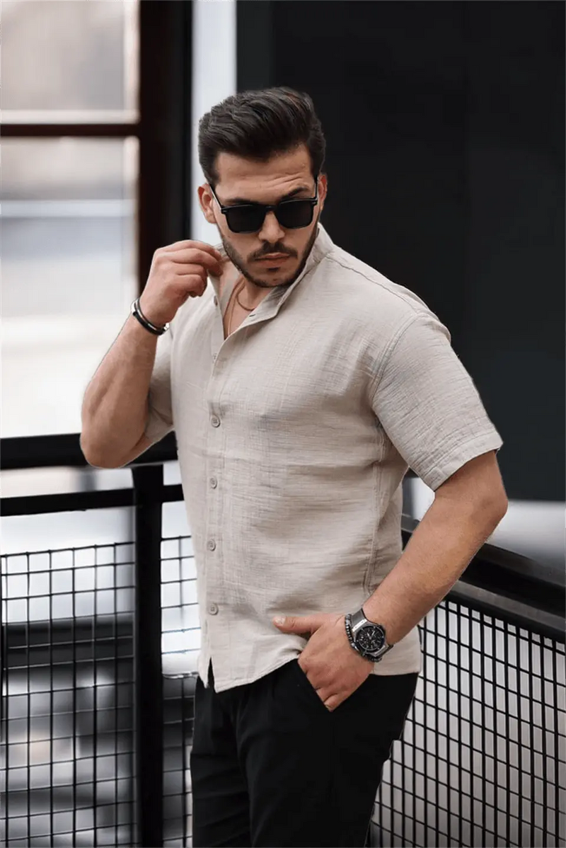 chemise homme col mao coton mousseline manches courtes