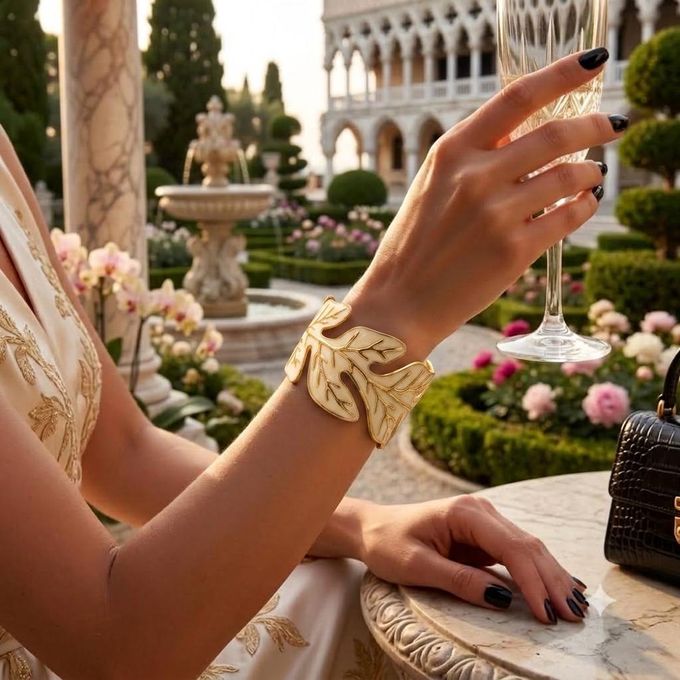 Bracelet Manchette Feuillager –chic élégant tendance-Acier Inoxydable