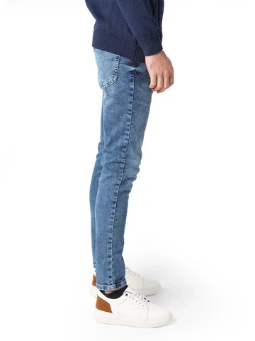 جينز Slim Fit رجالي بتأثير باهت وتصميم 5 جيوب – كاجوال عصري - JNS23WFDN22730TM1