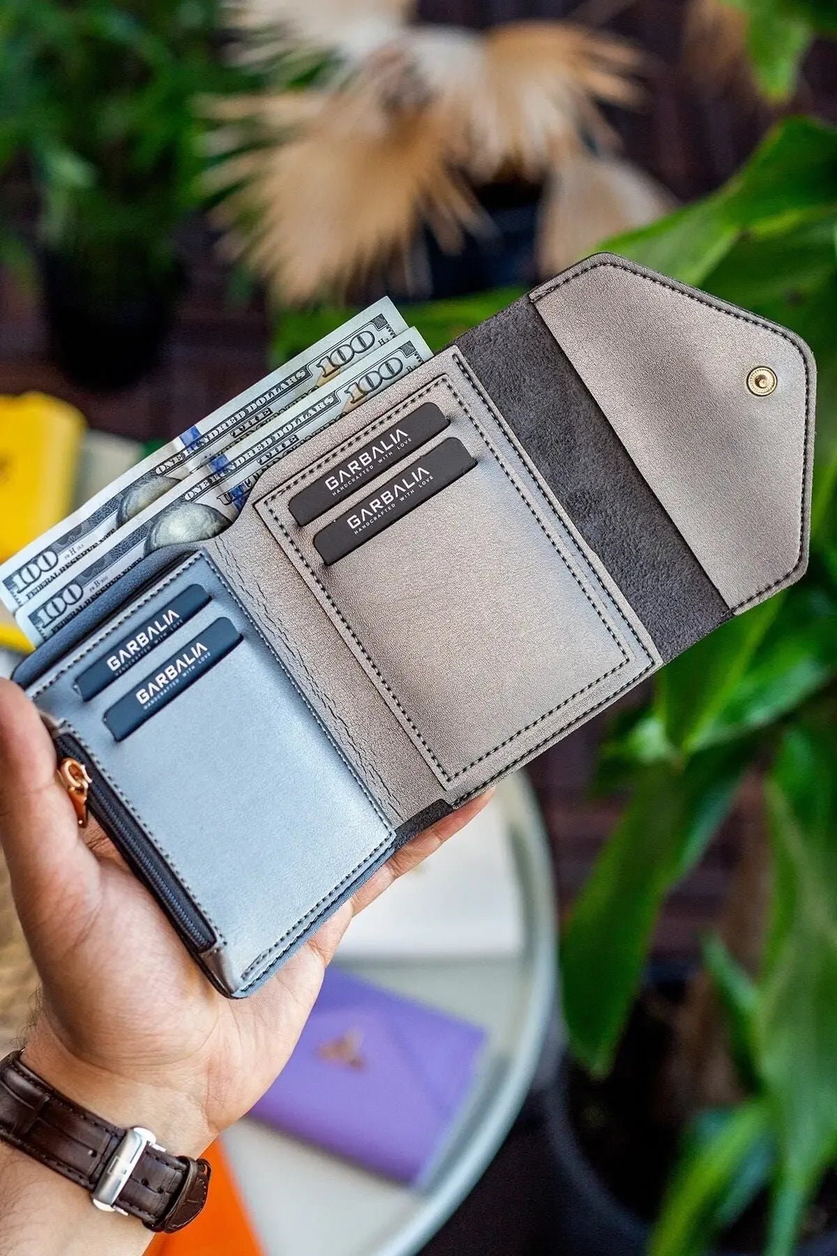 Portefeuille Femme Mini Violet Prune en Cuir Vegan avec Porte-Monnaie et Multi-Compartiments Cartes - Justyol