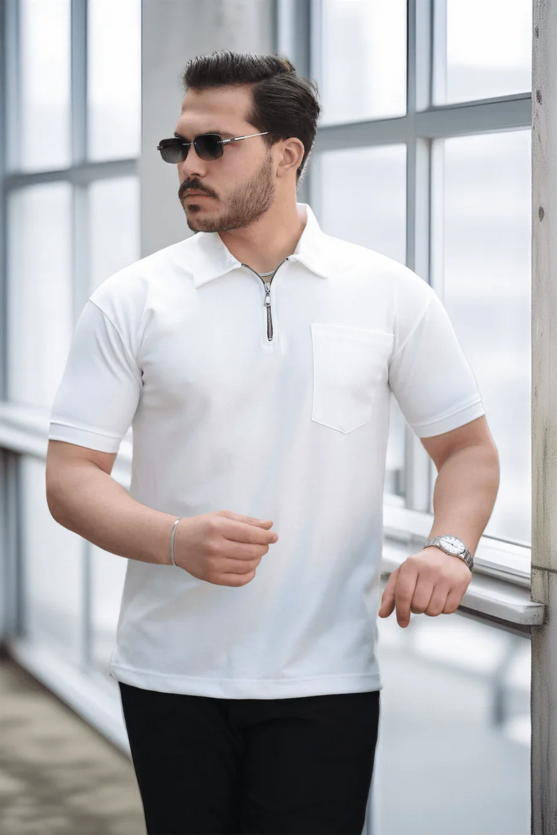 t‑shirt homme demi‑zip poche premium