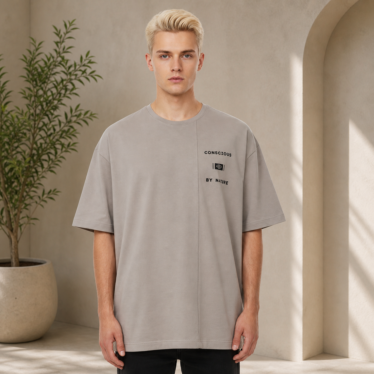 T-shirt homme oversize en coton doux – coupe large avec design moderne-88475
