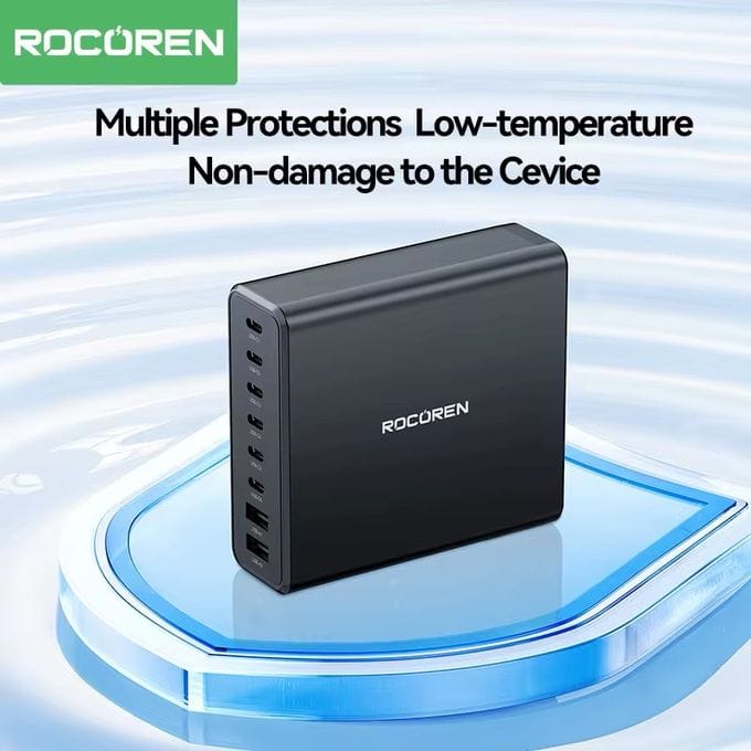 شاحن مكتبي متعدد المنافذ  Rocoren 200 واط – 8 منافذ للشحن السريع 