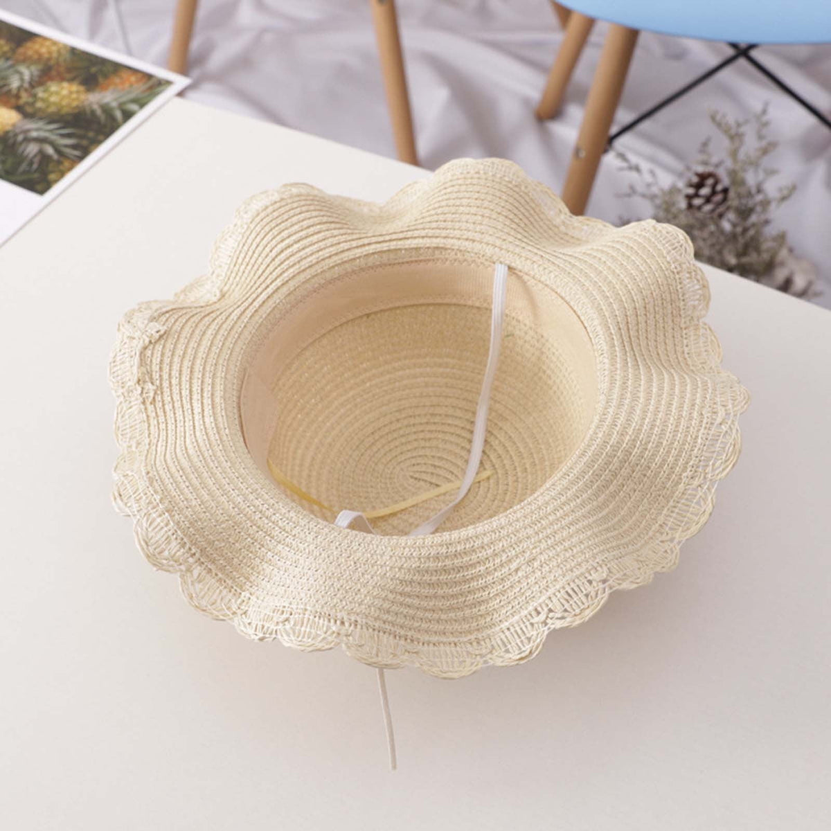 Chapeau paille fille avec nœud dentelle été