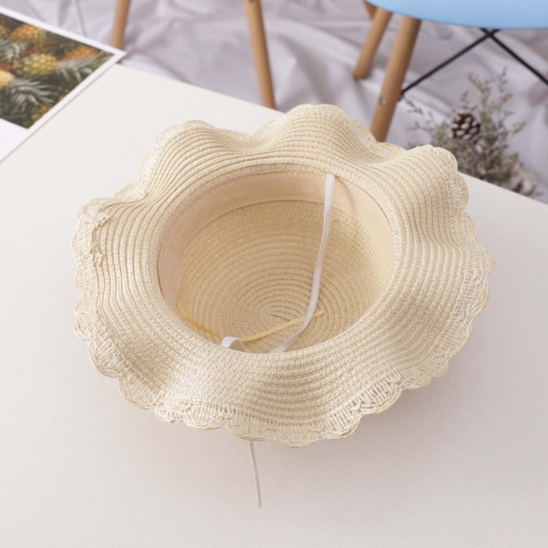 Chapeau paille fille avec nœud dentelle été