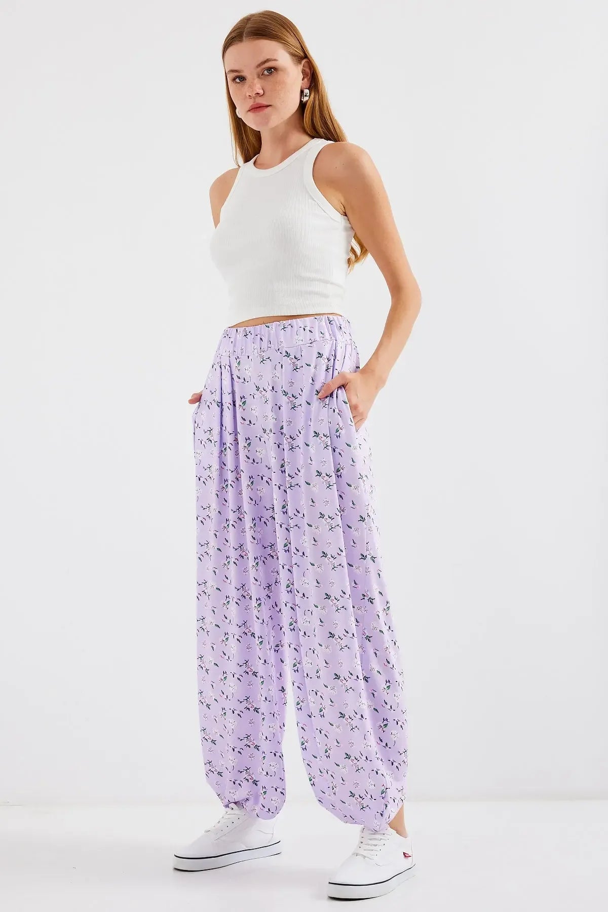6665 Pantalon sarouel femme à motifs confortable - Justyol