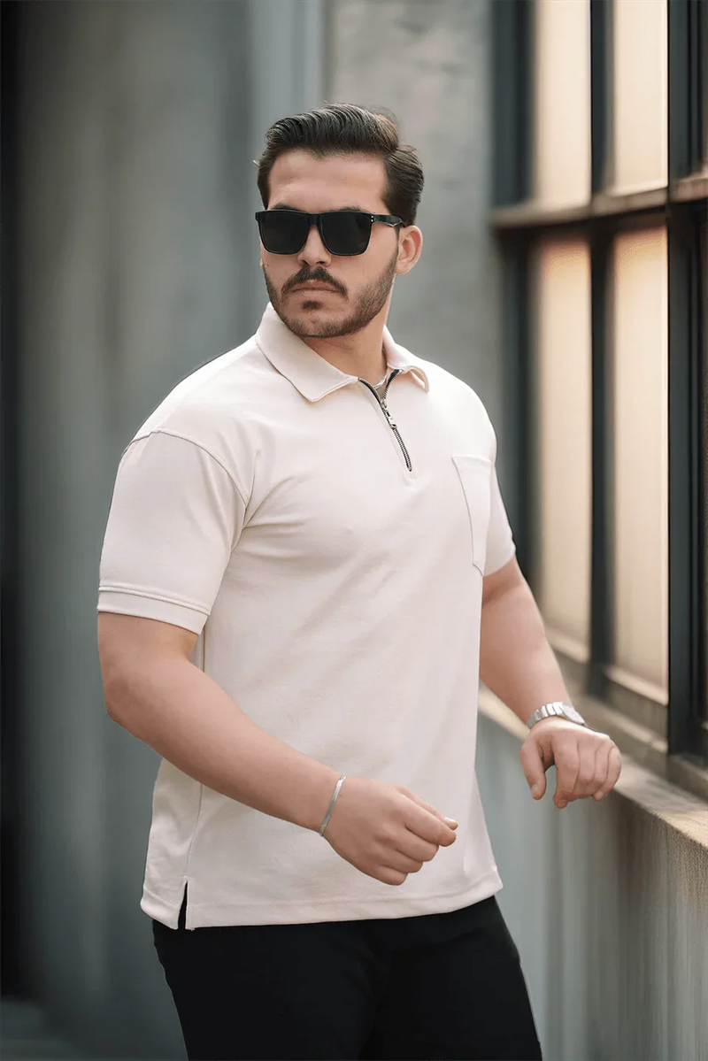 t‑shirt homme demi‑zip poche premium