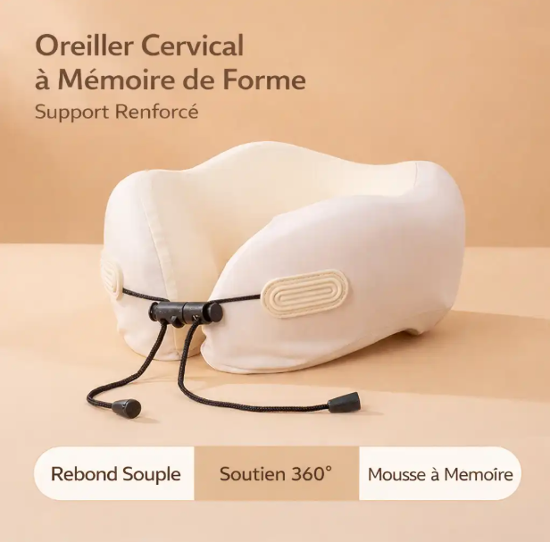 Oreiller de Voyage Ergonomique en U – Mousse à Mémoire de Forme