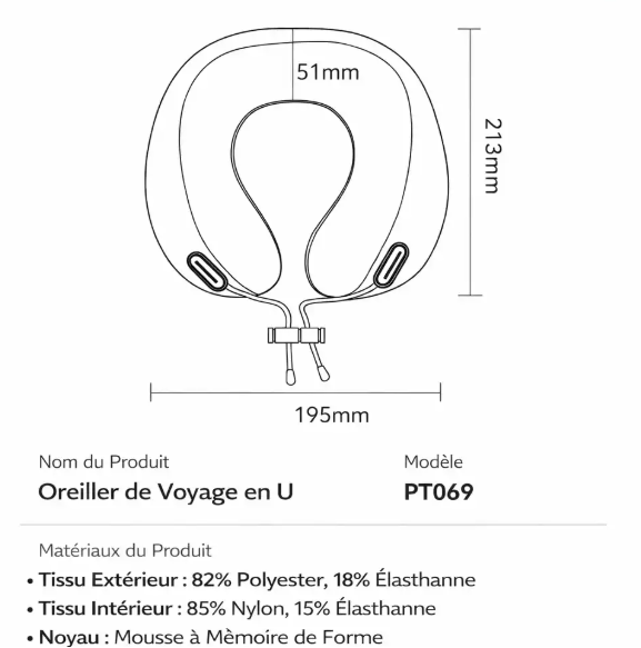 Oreiller de Voyage Ergonomique en U – Mousse à Mémoire de Forme