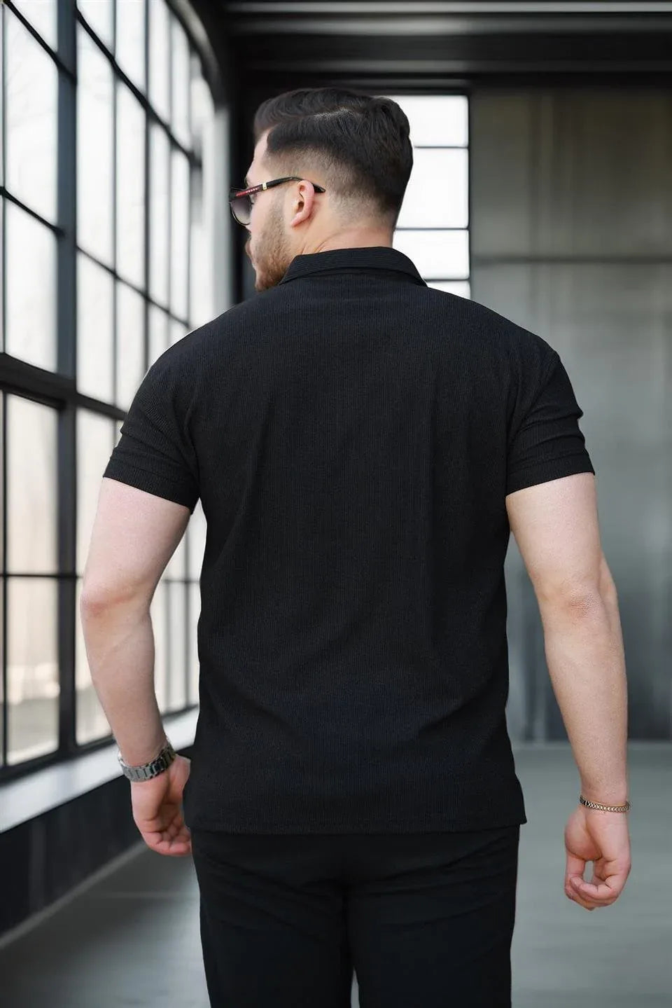 t‑shirt homme polo demi‑zip extensible - Justyol