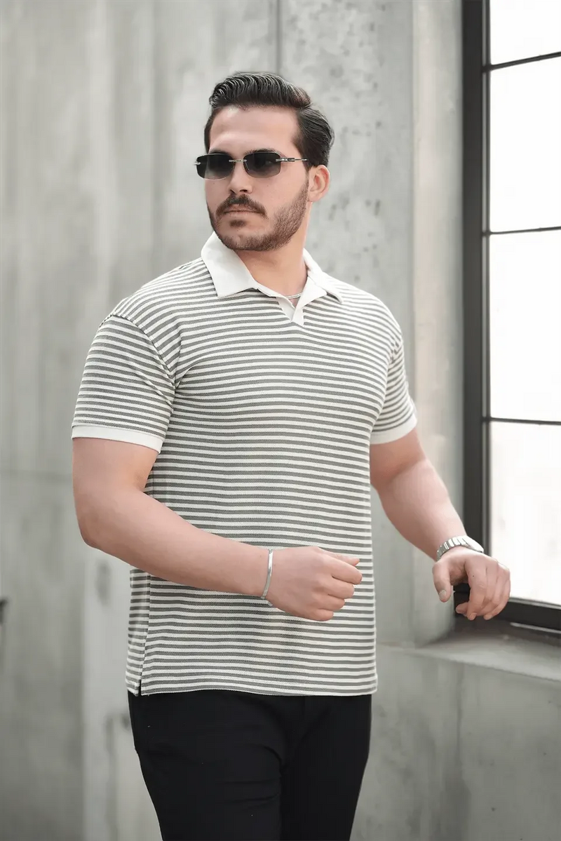 polo homme à rayures tricotées confortable