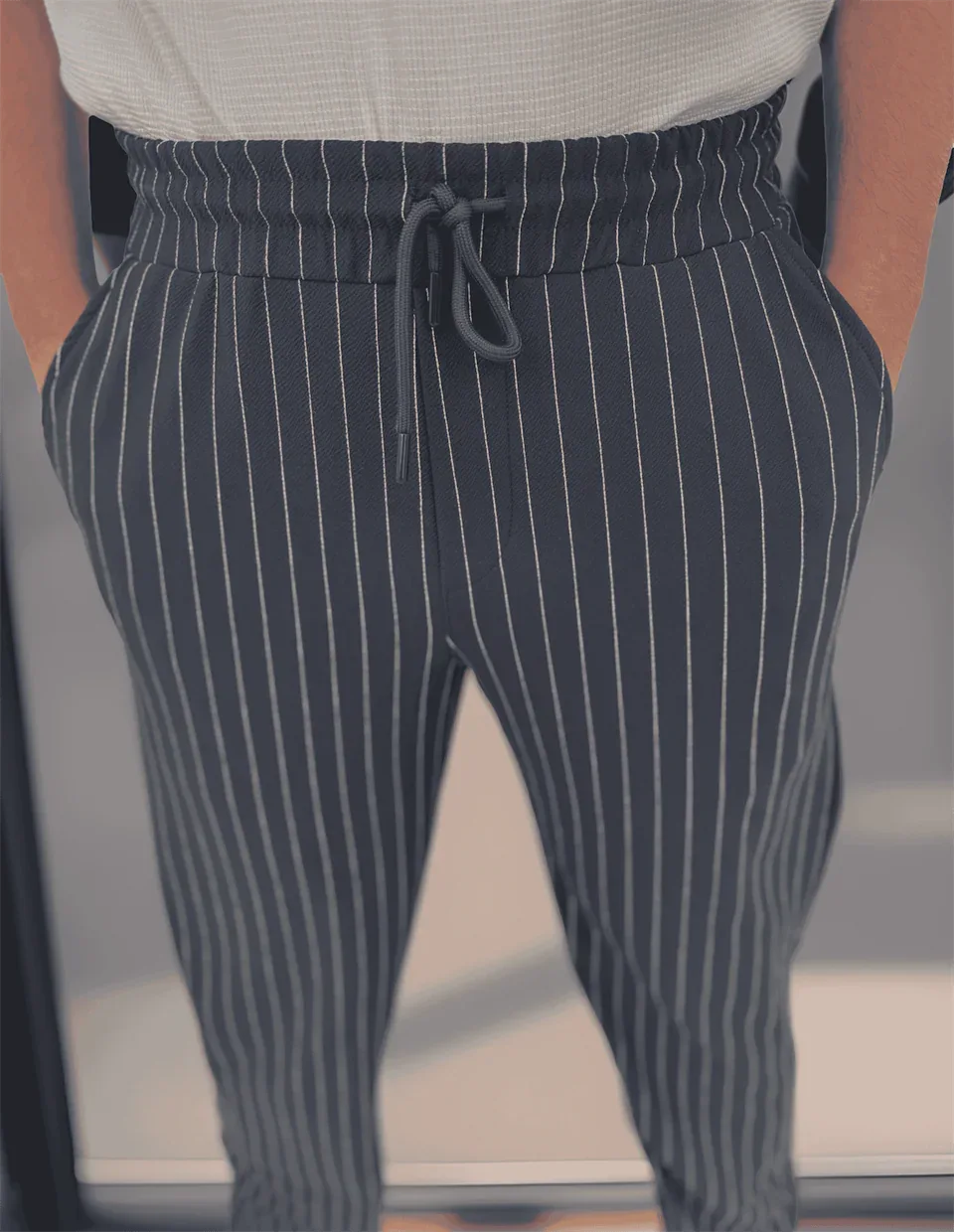 pantalon homme krep rayé coupe confort - Justyol