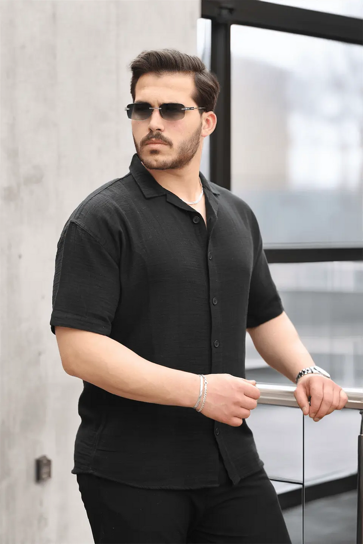 Chemise Homme en Mousseline à Col Cubain Coupe Confort