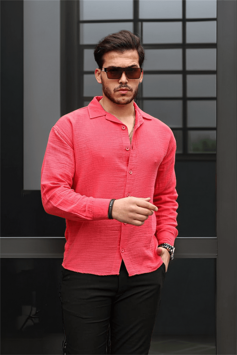 Chemise Homme Oversize en Mousseline de Coton à Col Cubain
