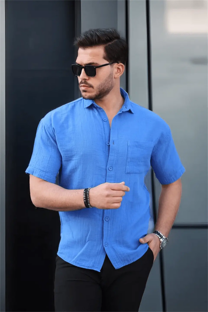 Chemise homme oversize en mousseline coton avec poche