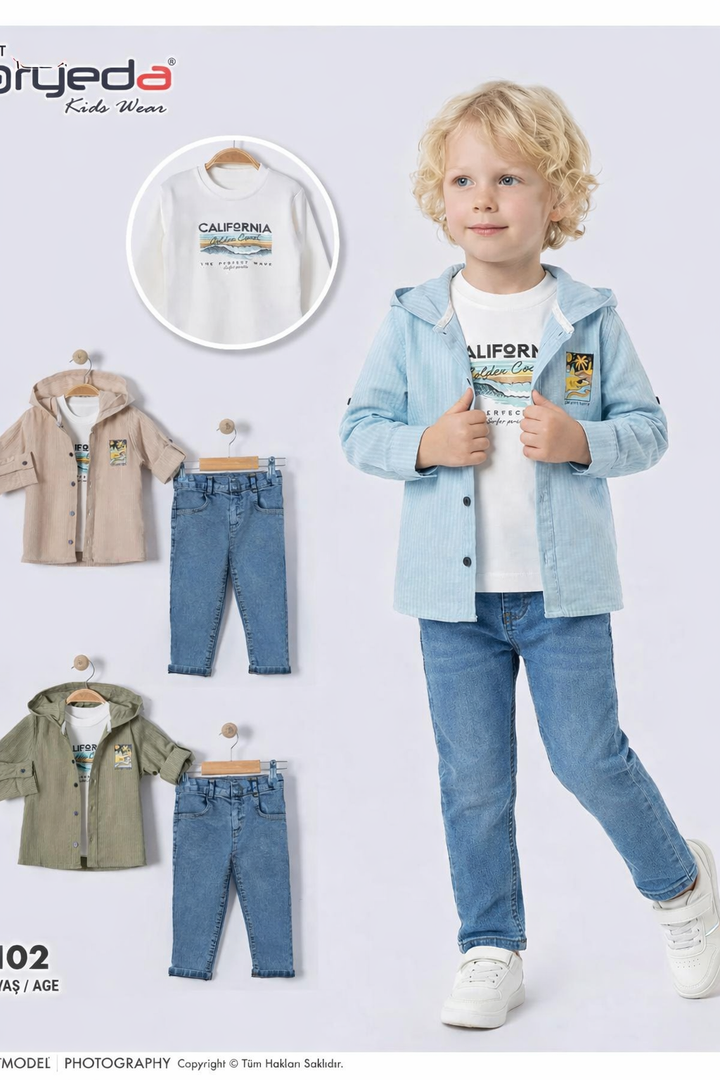 Ensemble Garçon 2/5 Ans – T-shirt et Veste à Capuche avec Jean