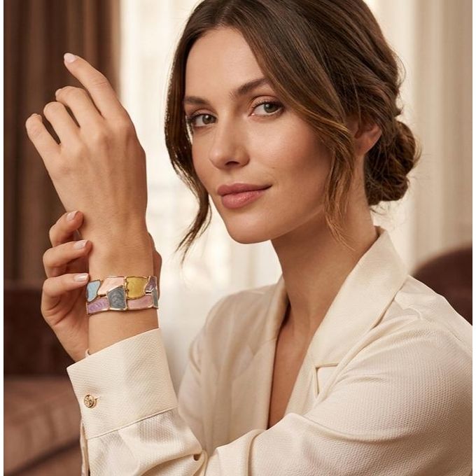 Bracelet Manchette Éclat Mosaïque -chic élégant tendance original – Acier Inoxydable & Émail Multicolore
