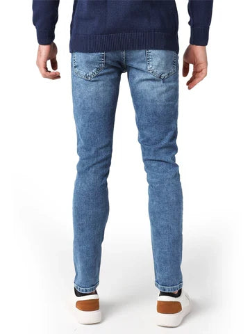 جينز Slim Fit رجالي بتأثير باهت وتصميم 5 جيوب – كاجوال عصري - JNS23WFDN22730TM1