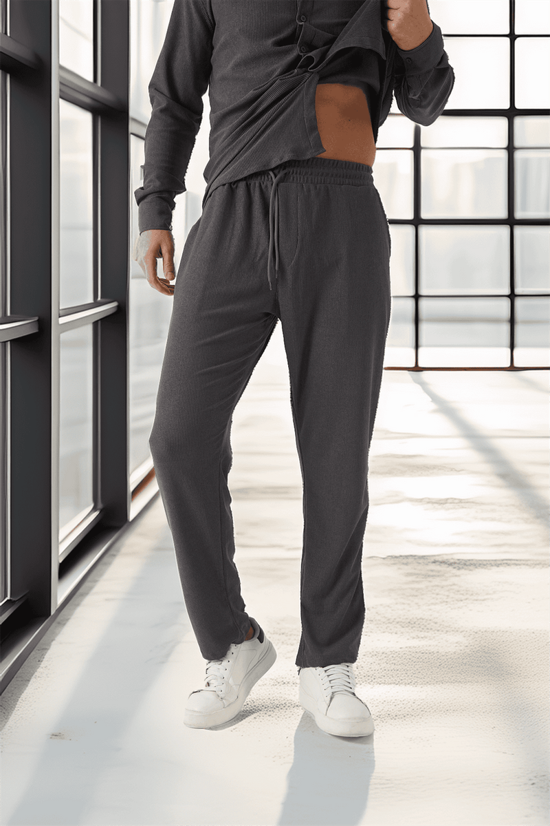 Pantalon Homme Jacquard à Taille Élastique Effet Délavé