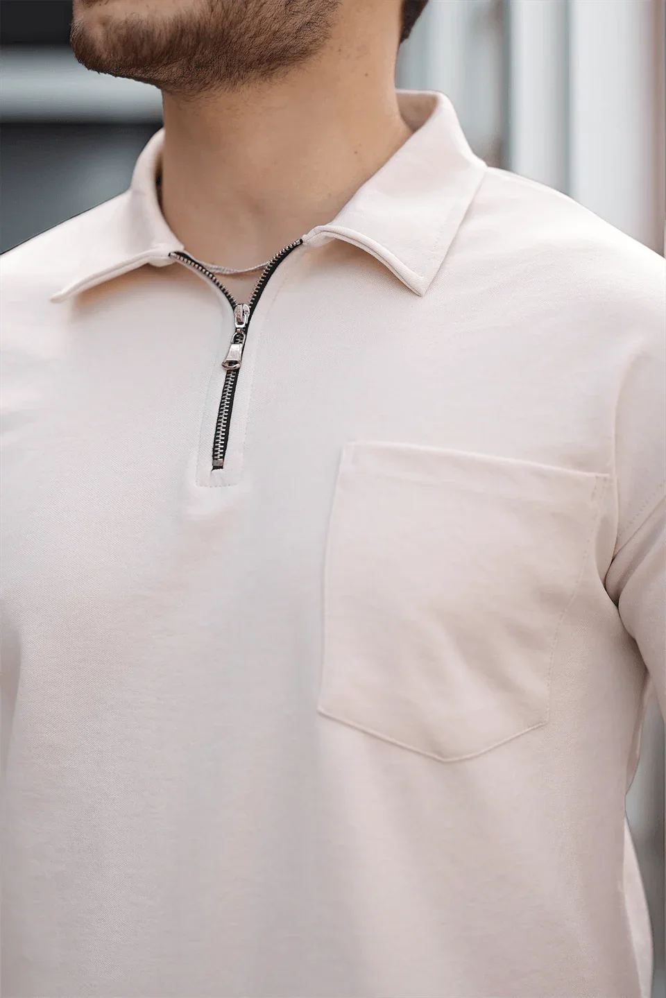 t‑shirt homme demi‑zip poche premium - Justyol