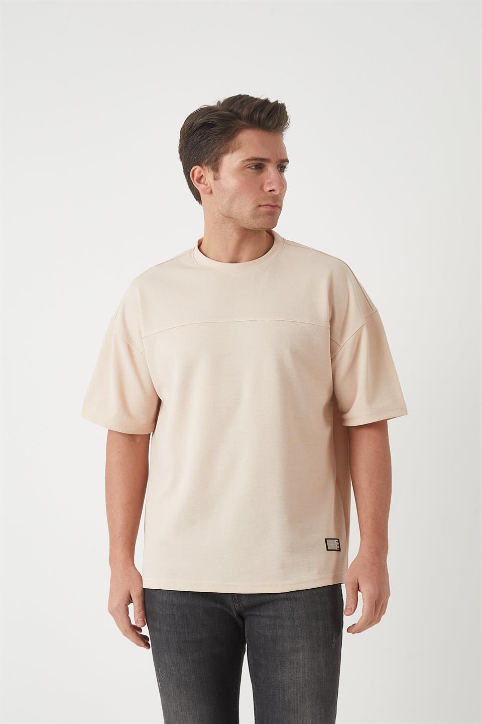 panel detayli basic oversize erkek t-shirt - Justyol