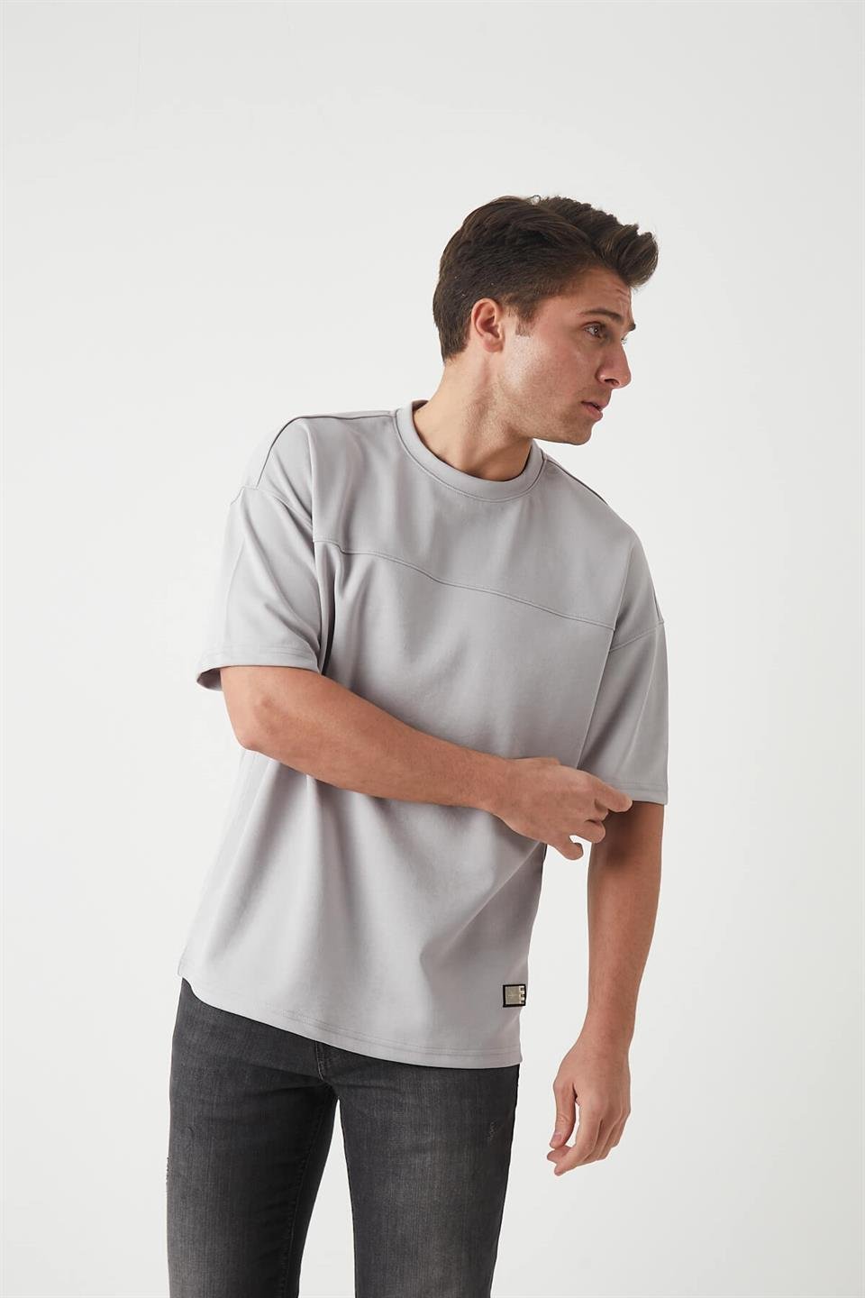 panel detayli basic oversize erkek t-shirt - Justyol