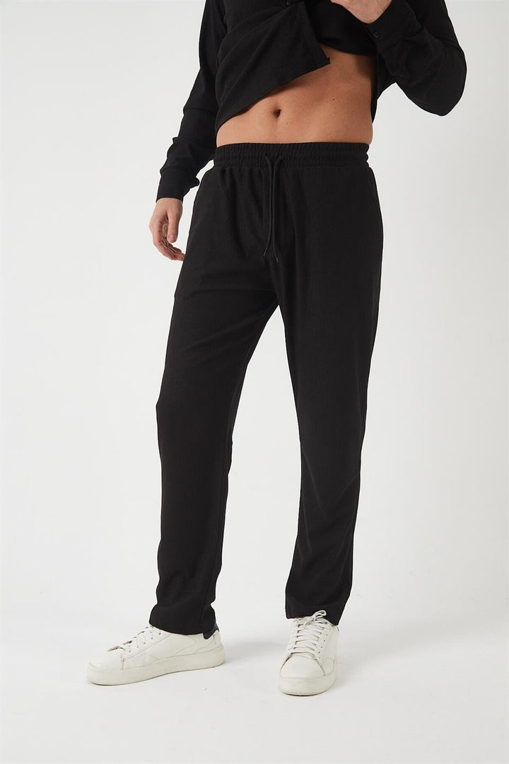 Pantalon Homme Jacquard à Taille Élastique Effet Délavé