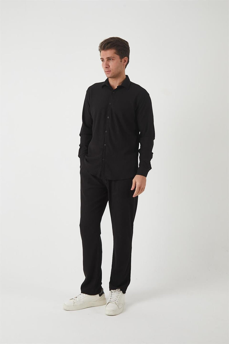 Pantalon Homme Jacquard à Taille Élastique Effet Délavé