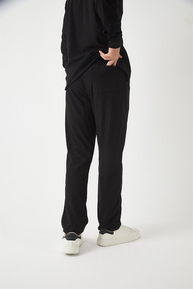 Pantalon Homme Jacquard à Taille Élastique Effet Délavé