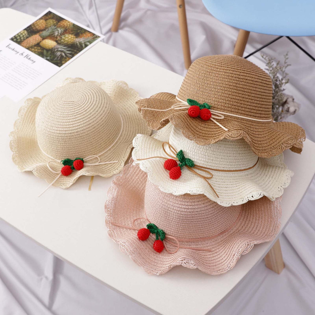 Chapeau paille fille avec nœud dentelle été
