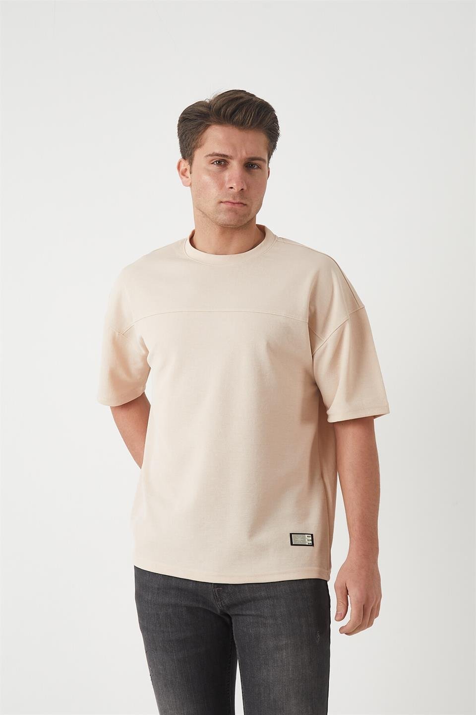 panel detayli basic oversize erkek t-shirt - Justyol
