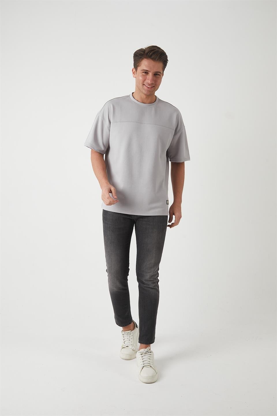 panel detayli basic oversize erkek t-shirt - Justyol