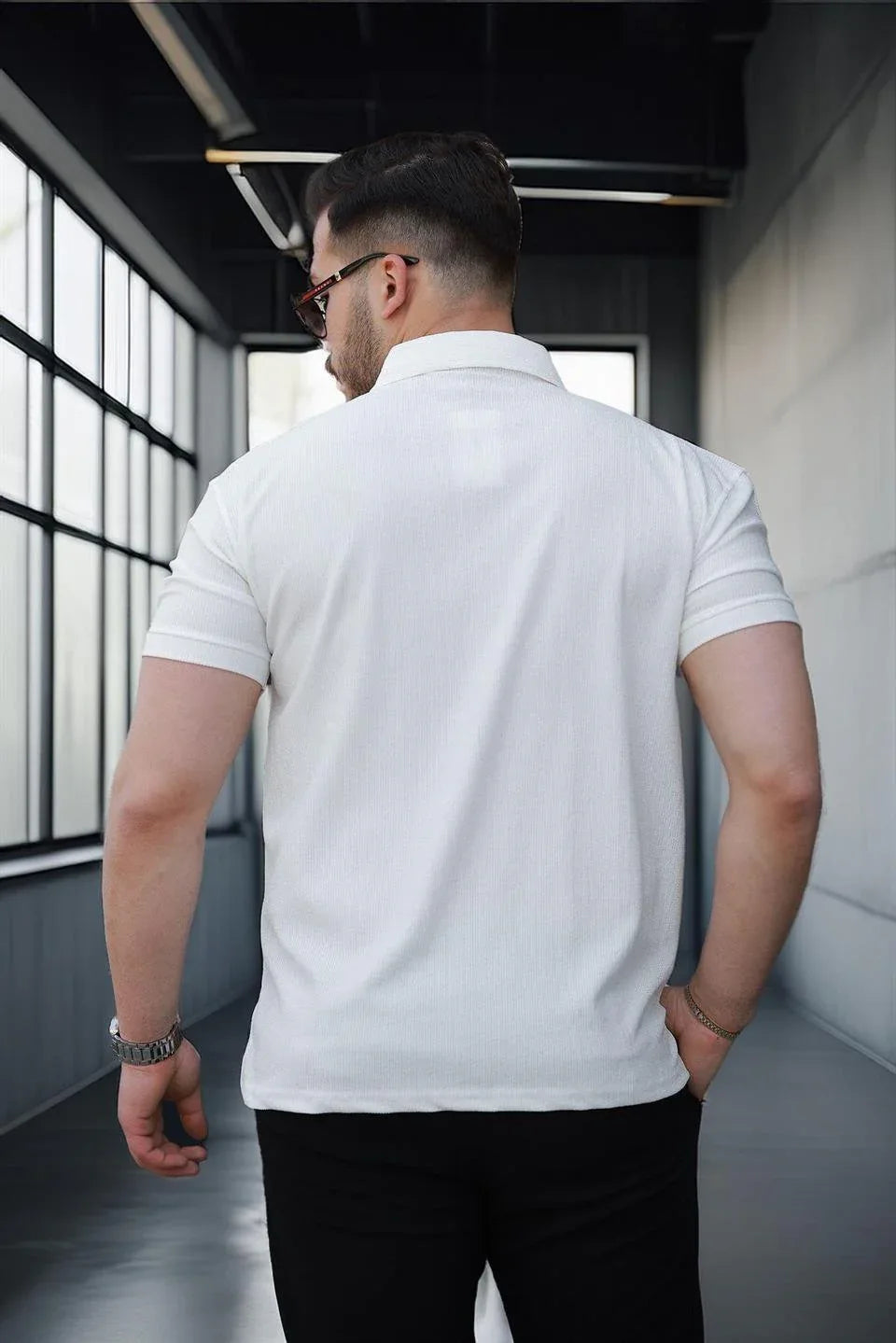 t‑shirt homme polo demi‑zip extensible - Justyol