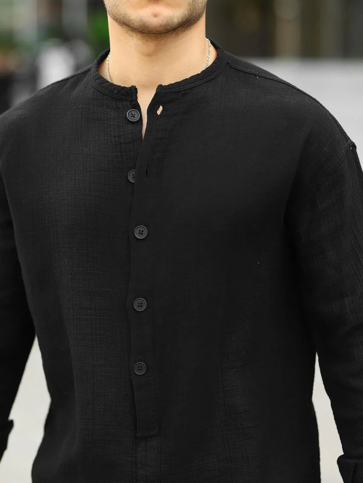 Chemise en muslin oversize à col mandarin à demi-boutonnage - Justyol