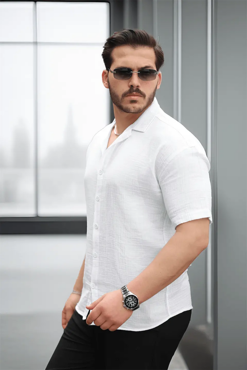 Chemise Homme en Mousseline à Col Cubain Coupe Confort