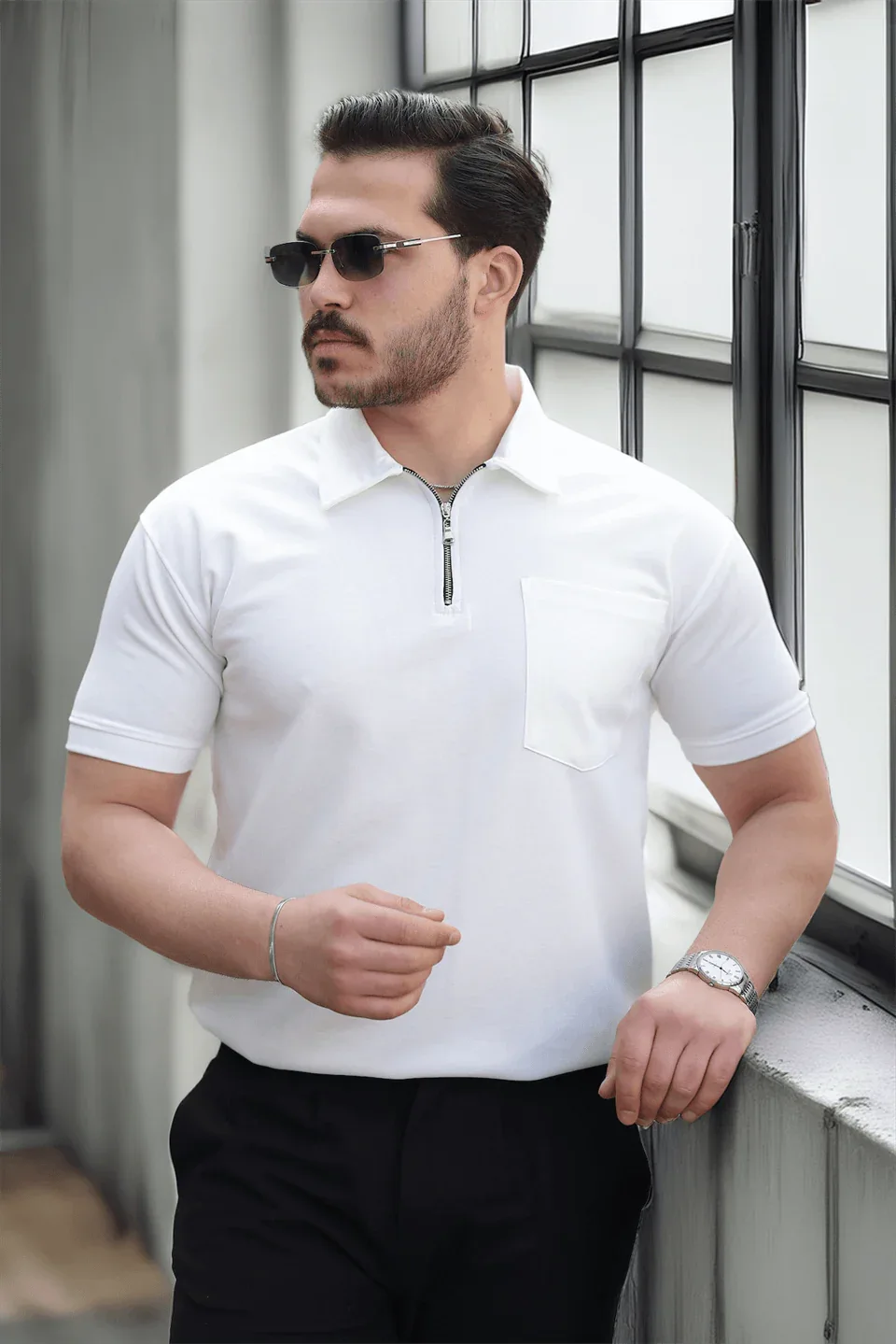 t‑shirt homme demi‑zip poche premium - Justyol