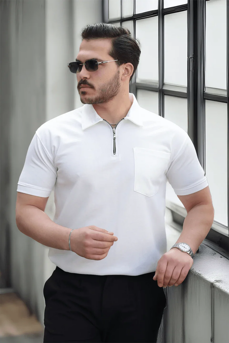 t‑shirt homme demi‑zip poche premium