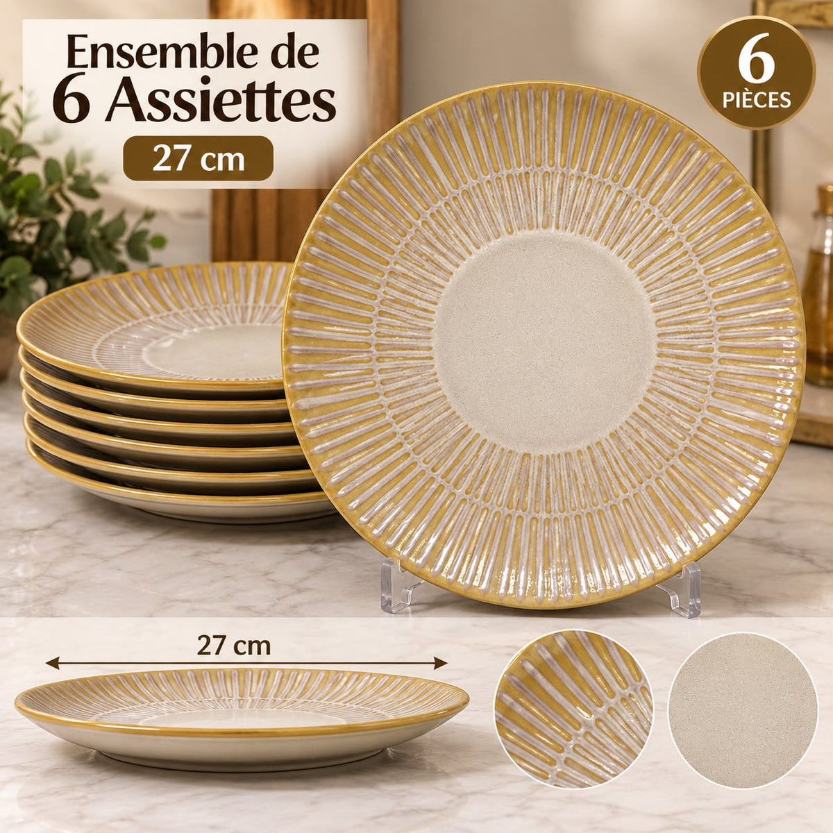 6 ASSIETTE EN PORCELAINE MESSA 27CM  DIFFERANT COULEUR