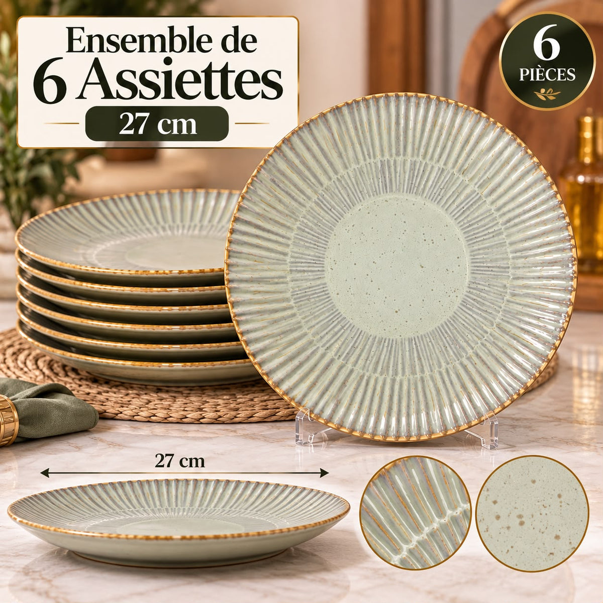 6 ASSIETTE EN PORCELAINE MESSA 27CM  DIFFERANT COULEUR