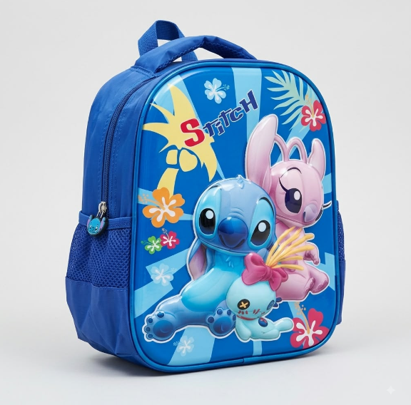 حقيبة مدرسية Stitch ثلاثية الأبعاد 3D بتصميم بارز وأحزمة مبطنة – للبنات