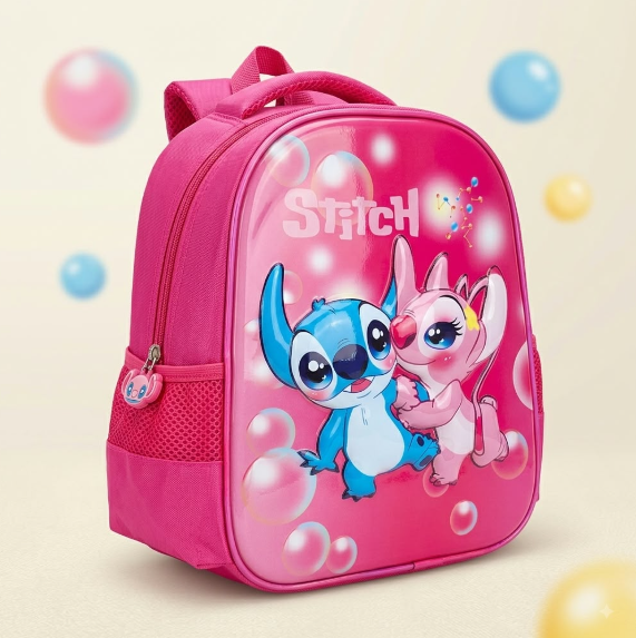 حقيبة مدرسية Stitch ثلاثية الأبعاد 3D بتصميم بارز وأحزمة مبطنة – للبنات