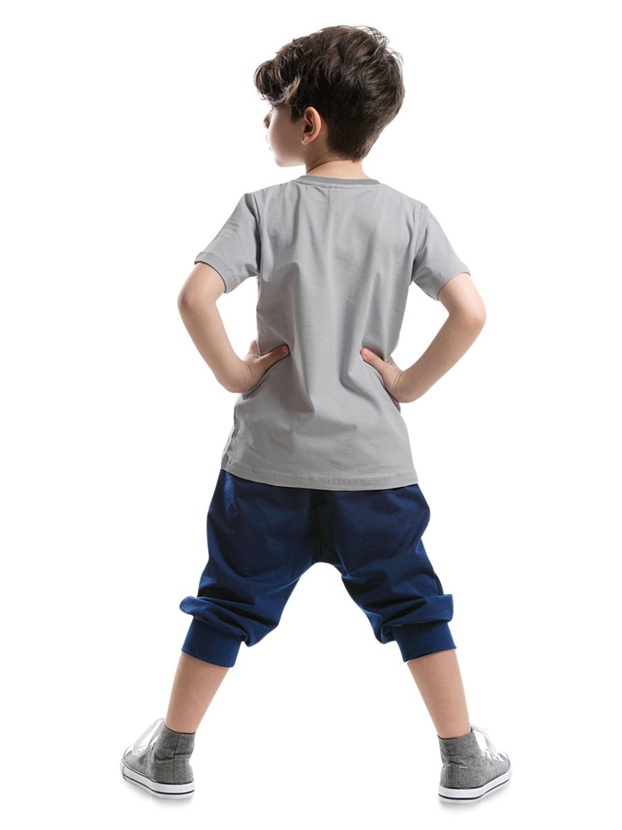 fermuar dino erkek çocuk t-shirt kapri şort takim - Justyol