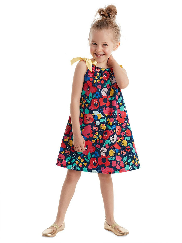 Robe Fille Élégante en Coton Fleuri avec Bretelles Satinées