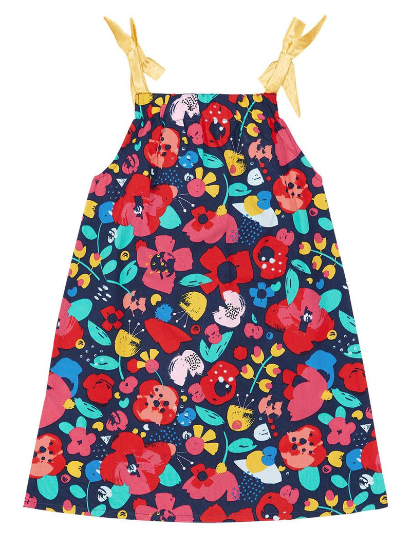 Robe Fille Élégante en Coton Fleuri avec Bretelles Satinées