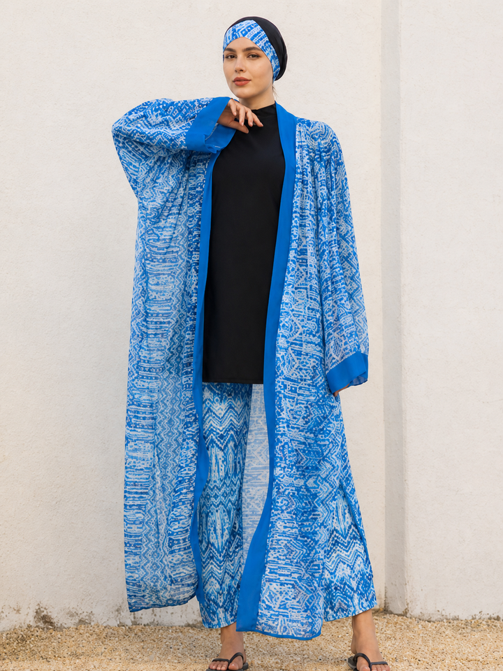 Ensemble Plage Femme 4 Pièces Imprimé – Style Élégant et Modeste