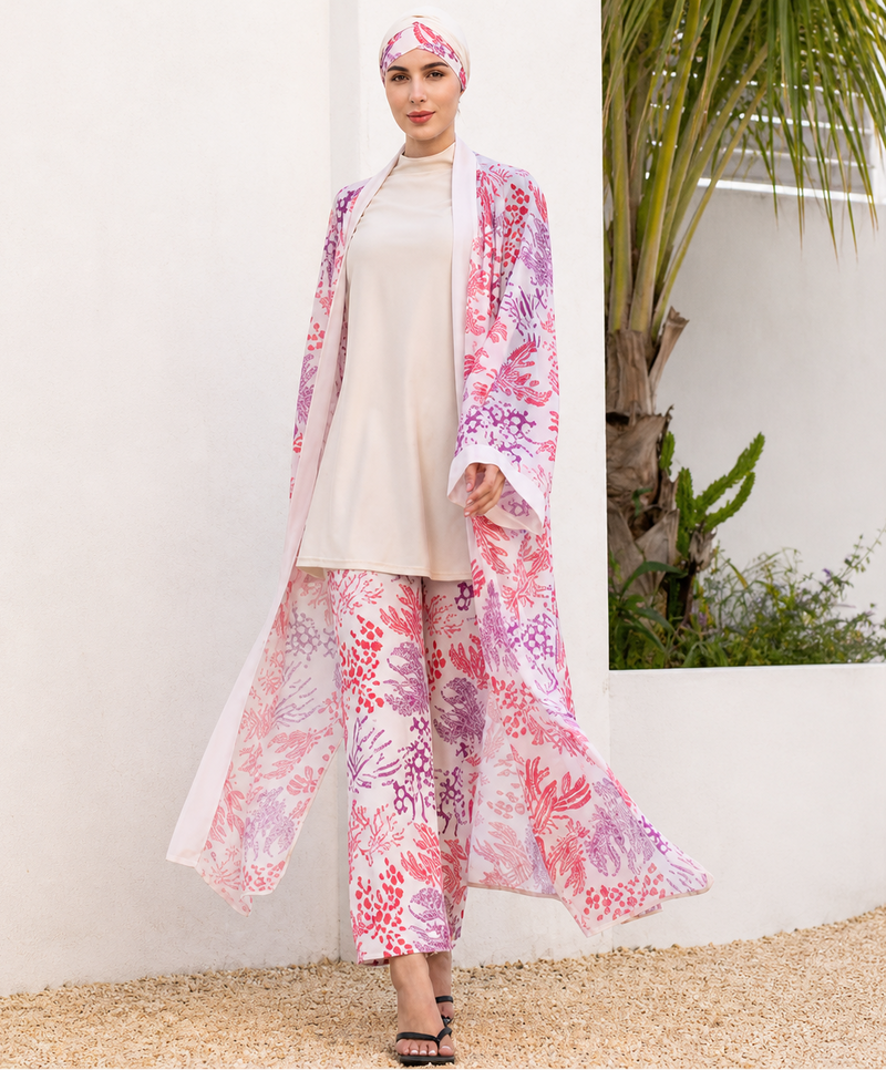Ensemble Plage Femme 4 Pièces Imprimé – Style Élégant et Modeste