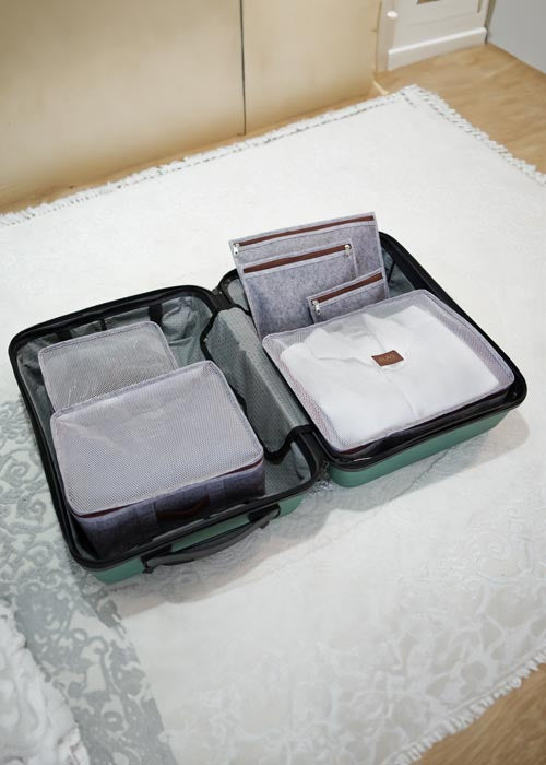 Set d'organisateurs de valise en feutre avec poignées en cuir – 6 pièces